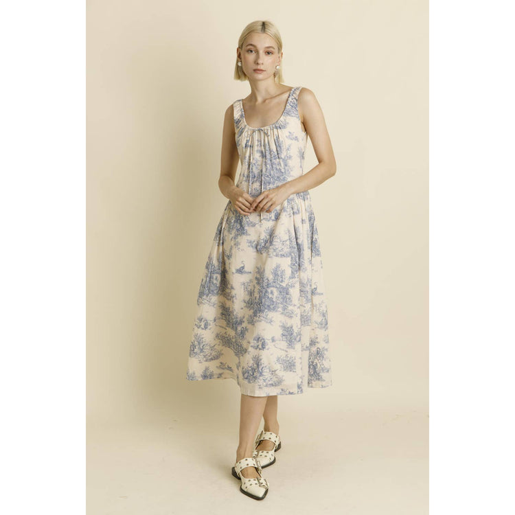 Blue Toile Midi Dress