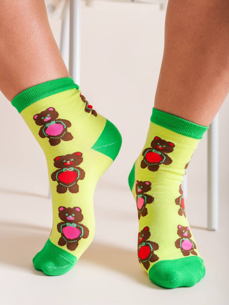 Holiday Bear Green Women’s Cotton Ankle Socks