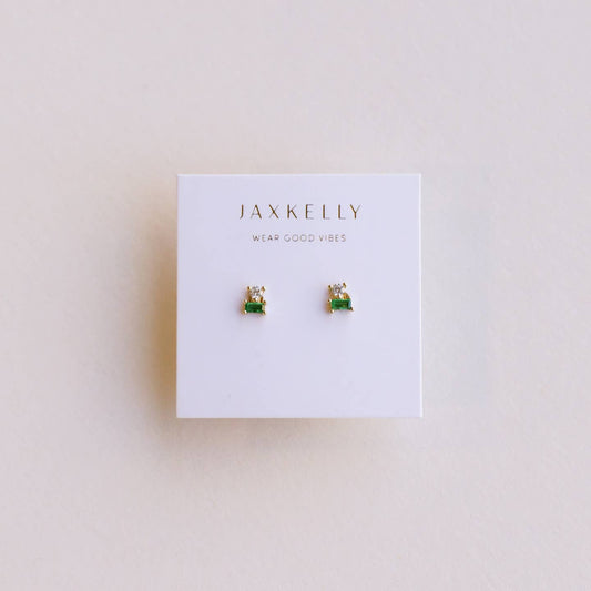 JaxKelly Double Stud Stack Earrings - Emerald