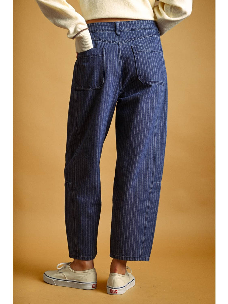 Pinstriped Denim Barrel Pants