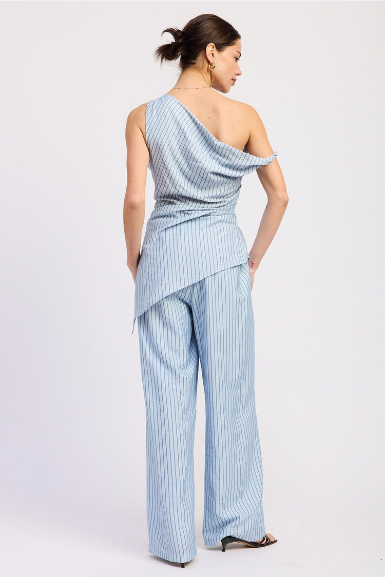 Blue Striped Wide Leg Pinstripe Pants
