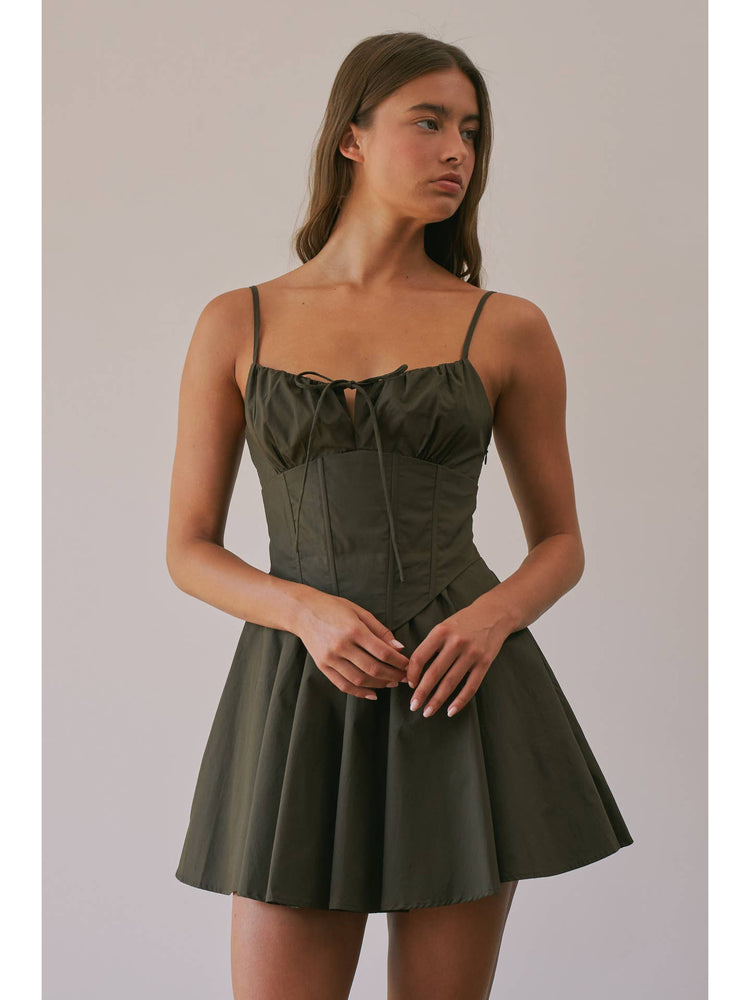 Corset Top Detail Front Tie Mini Dress