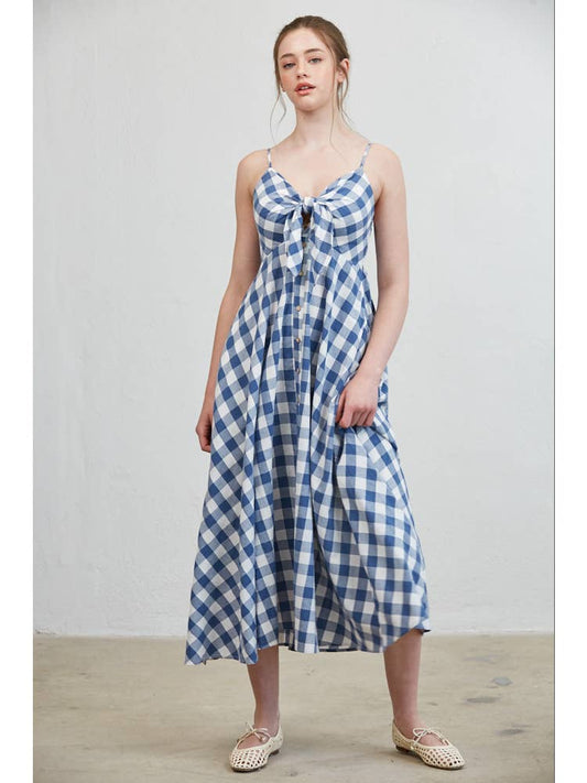 Misha Check Tie Front Checked Midi Dress