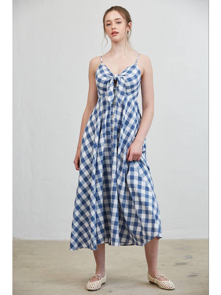 Misha Check Tie Front Checked Midi Dress