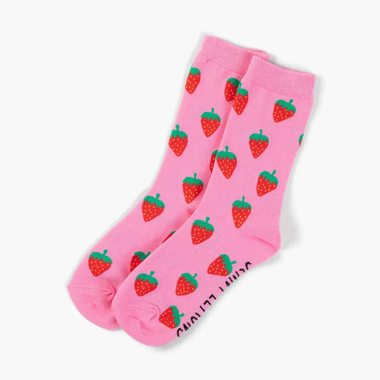 Pink Strawberry Crew Socks