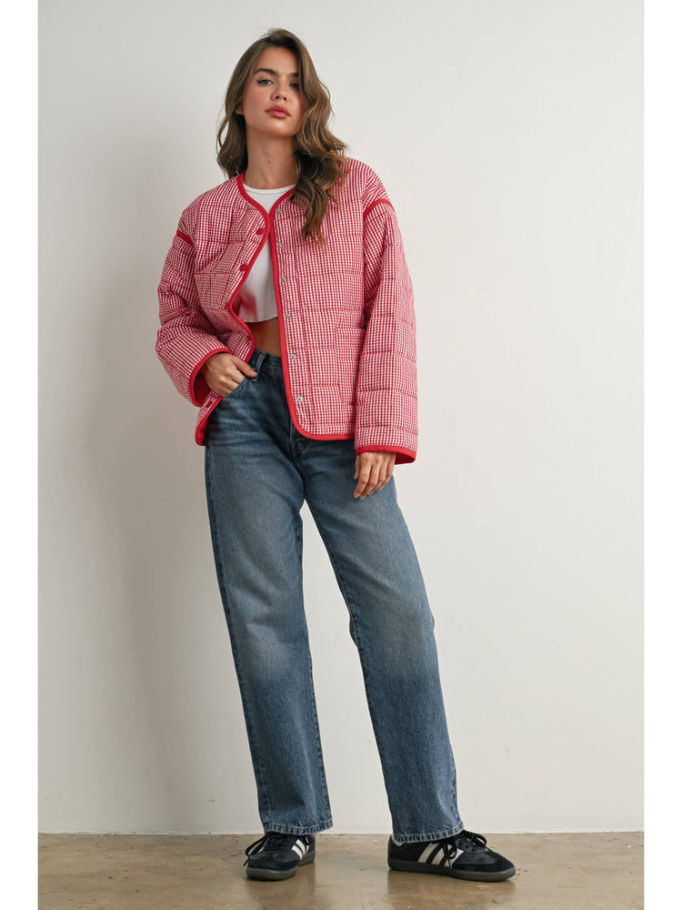 Gingham Quilted Puffer Jacket