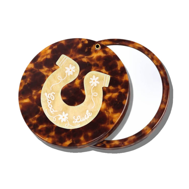 Hand-Painted Good Luck Horseshoe Compact Mirror