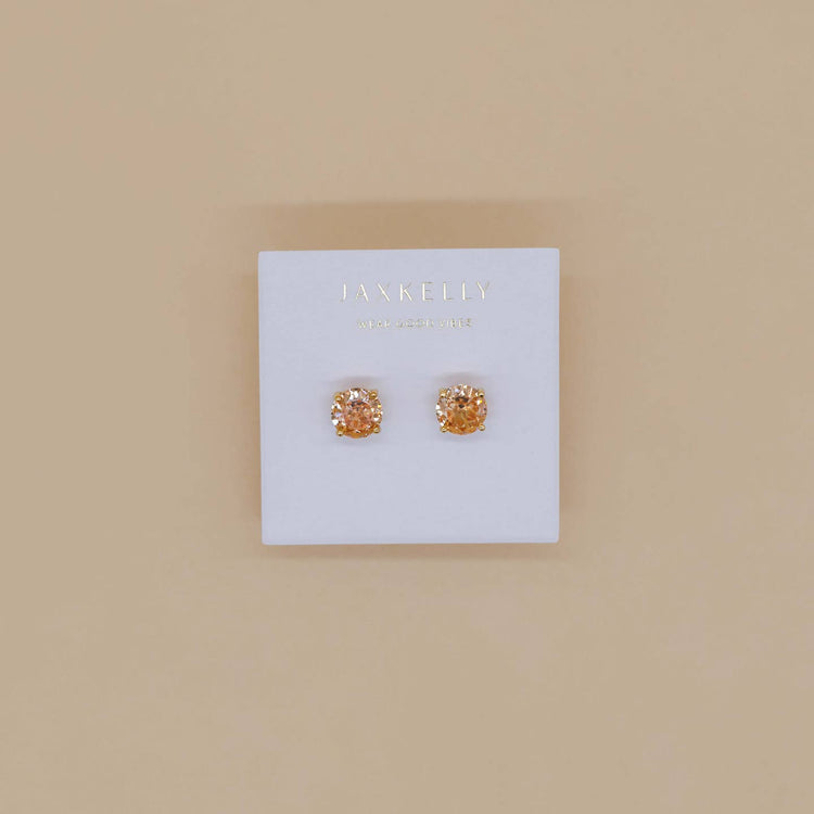 JaxKelly Round Gemstone Earrings in Champagne CZ