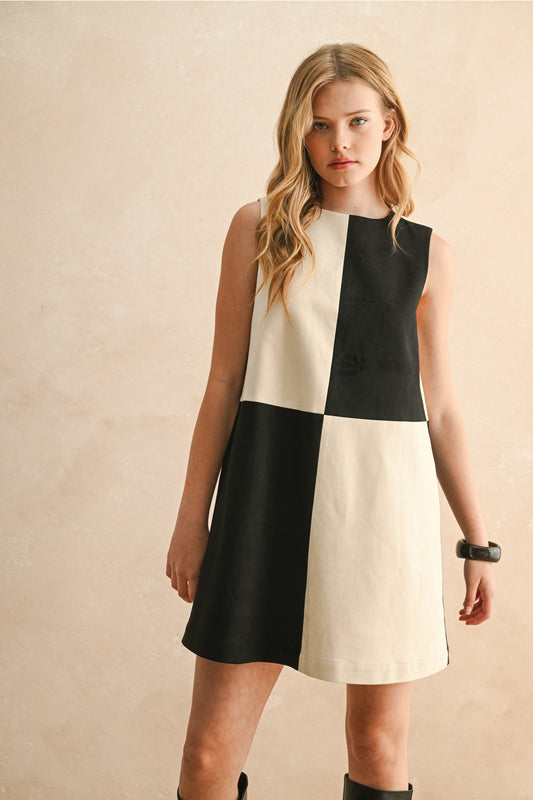 Suede Color Block Shift Dress