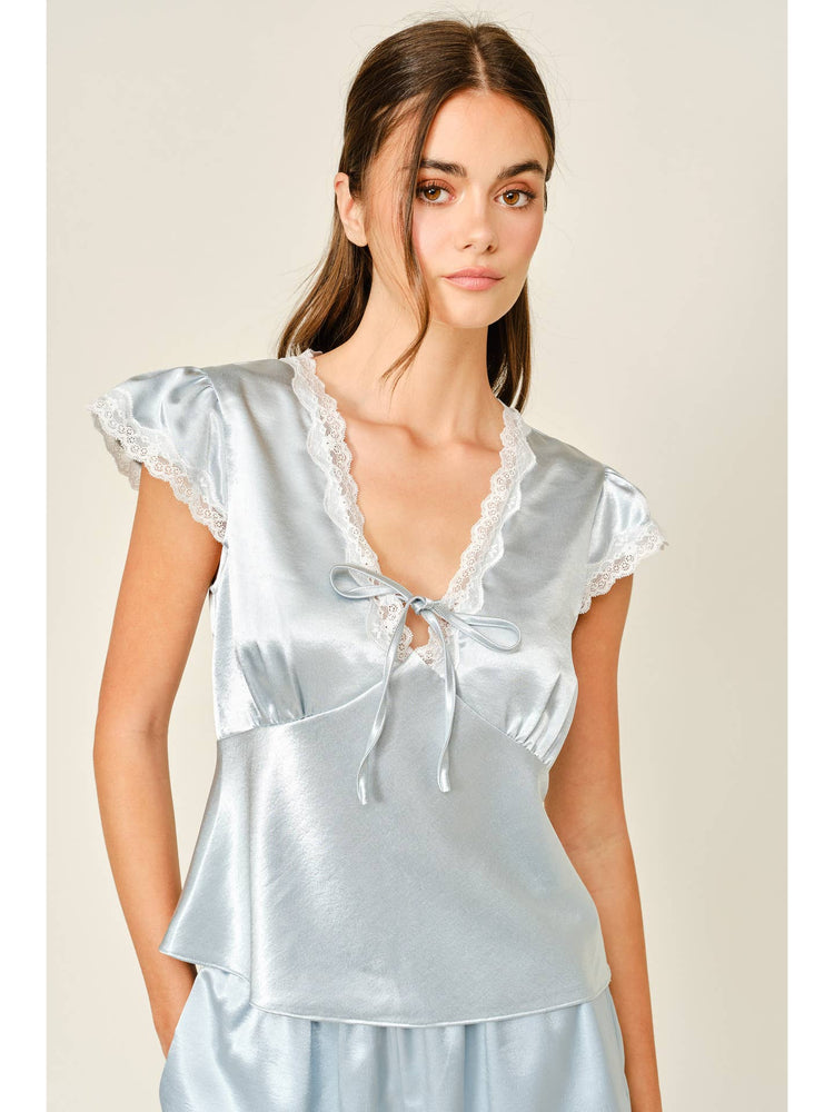 Satin Lace V Neck Top