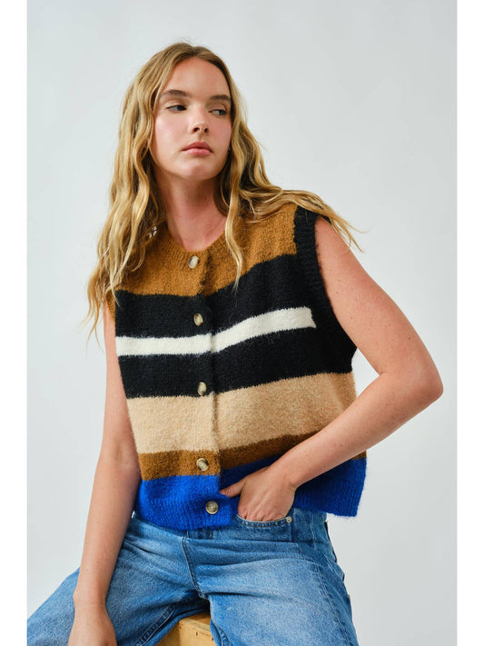 Soft Pullover Multicolor Striped Sweater Vest