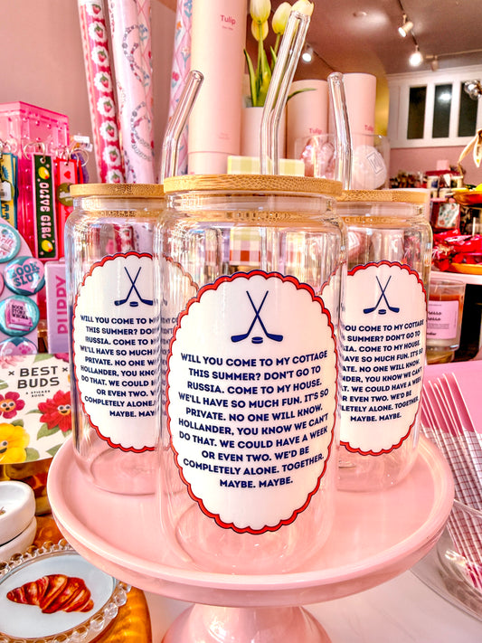 Coming to the Cottage Glass Cup with Straw