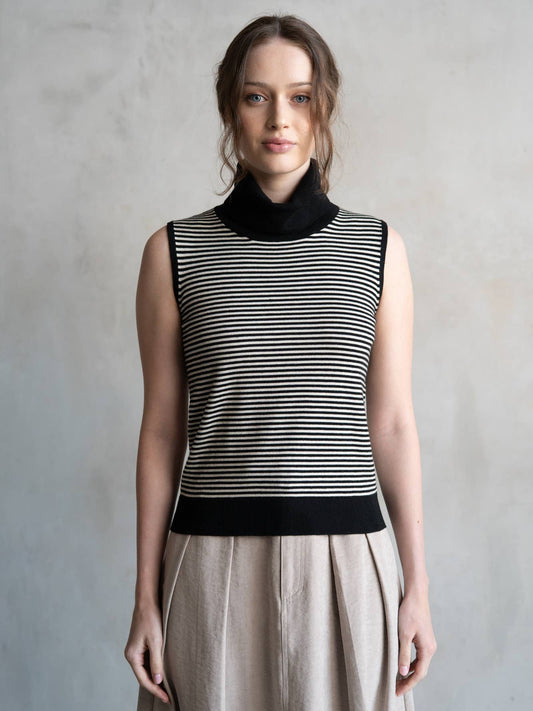Black Striped Mock Neck Sweater Top