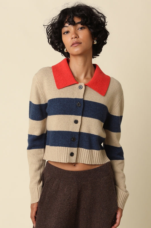 Nia Contrast Collar Stripe Cardigan