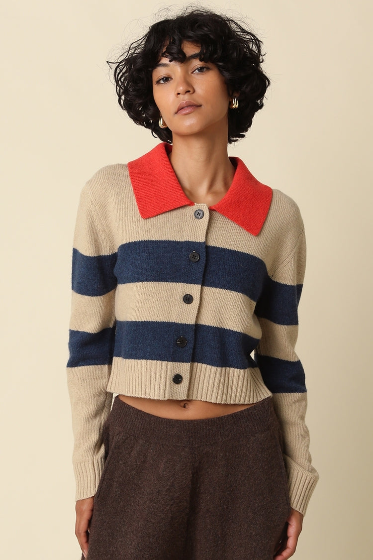 Nia Contrast Collar Stripe Cardigan