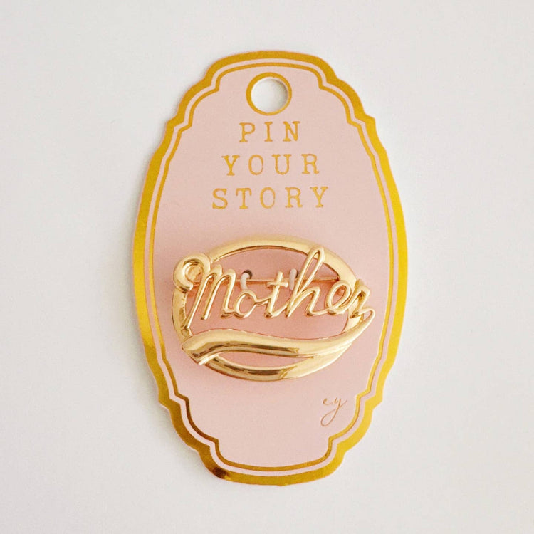 Retro Script Golden Mother Brooch Pin