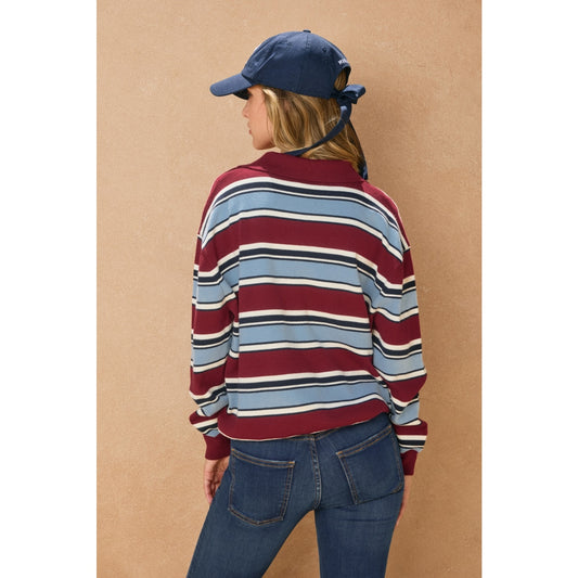 Mountain Peak Stripe Oversized Polo Sweater