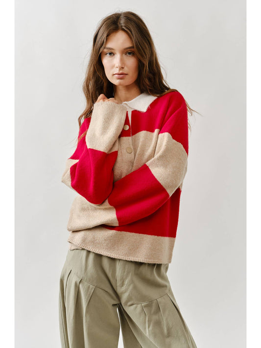 Striped Polo Neck Sweater