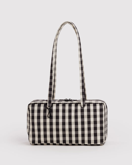 Nylon Bowler Bag in Black and Cream Gingham