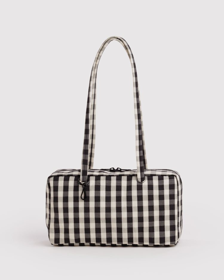 Nylon Bowler Bag in Black and Cream Gingham
