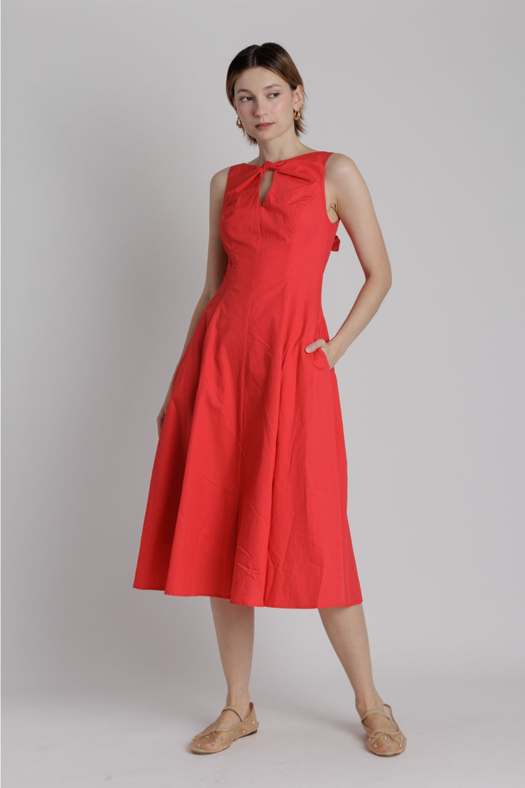 Poplin Keyhole Midi Dress