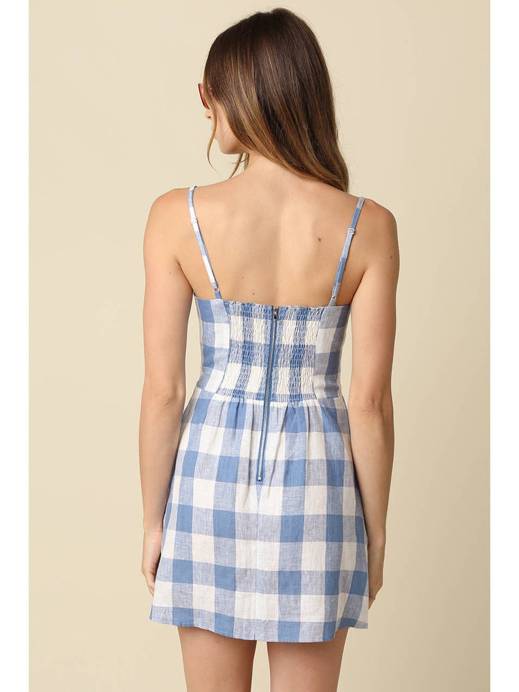 Lisa Gingham Button Front Mini Linen Dress