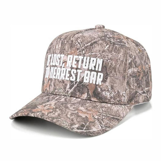 If Lost, Return To Nearest Bar Camo Embroidered Hat