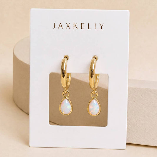 JaxKellyTeardrop Charm Hoop - White Opal