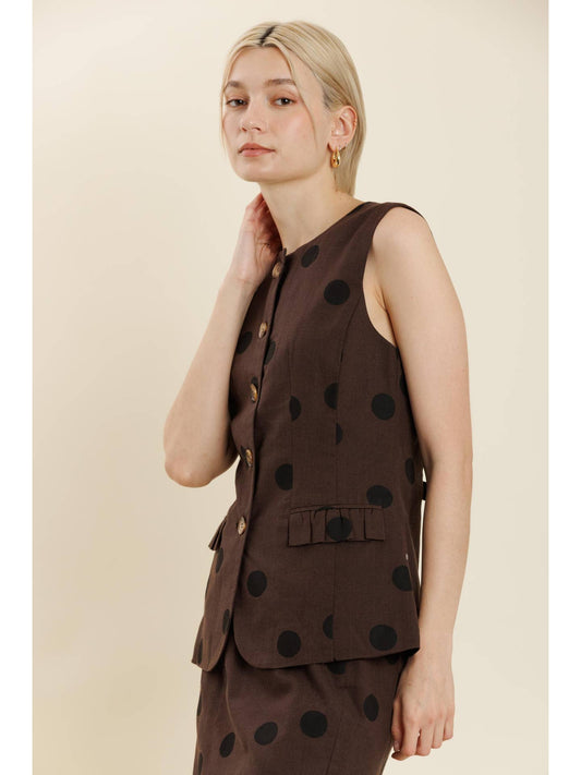 Linen Vest with Ruffle Pockets