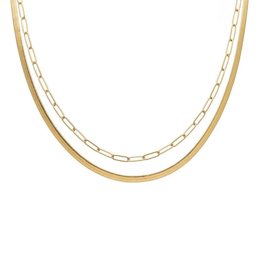 Waterproof Gold Herringbone Layered Necklace
