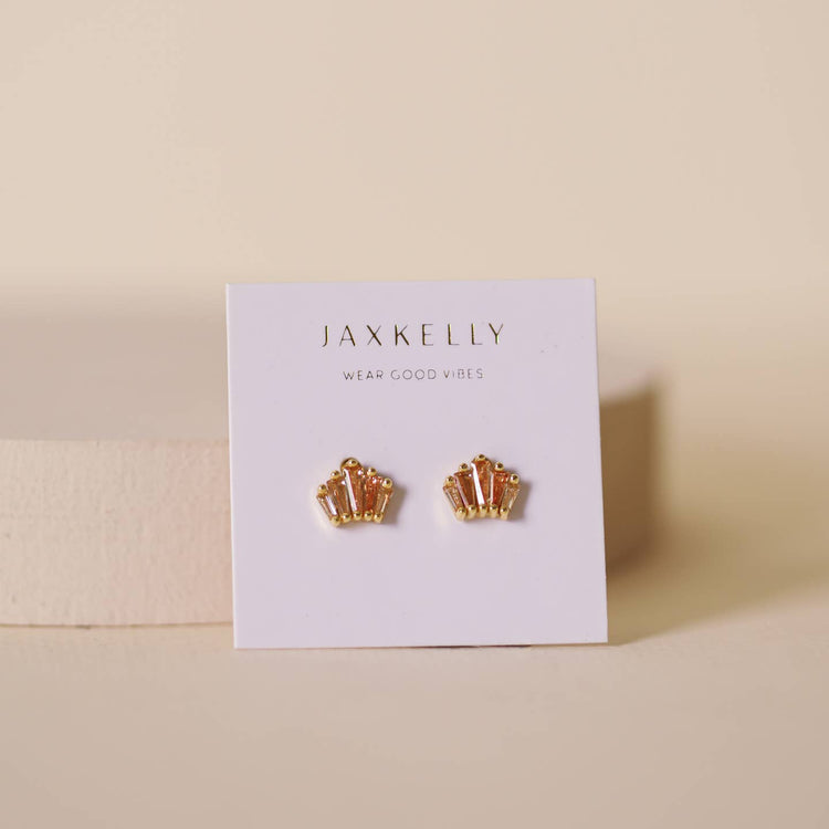 JaxKelly Champagne Baguette Crown Earrings