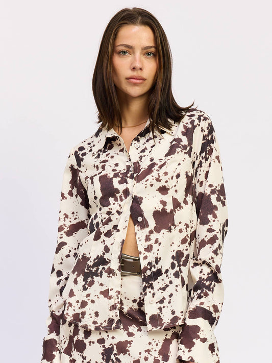 Cow Print Satin Top