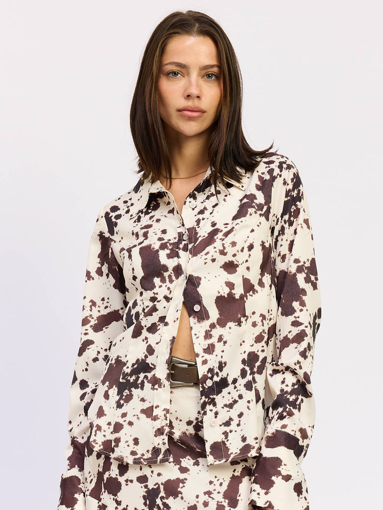 Cow Print Satin Top