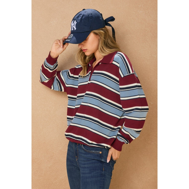 Mountain Peak Stripe Oversized Polo Sweater