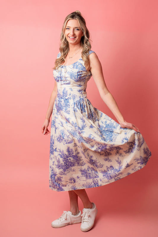 Blue Toile Midi Dress