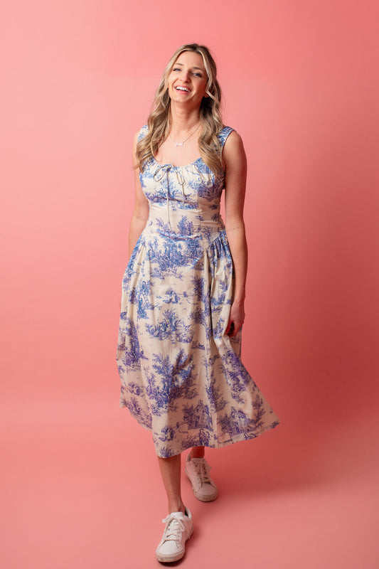 Blue Toile Midi Dress