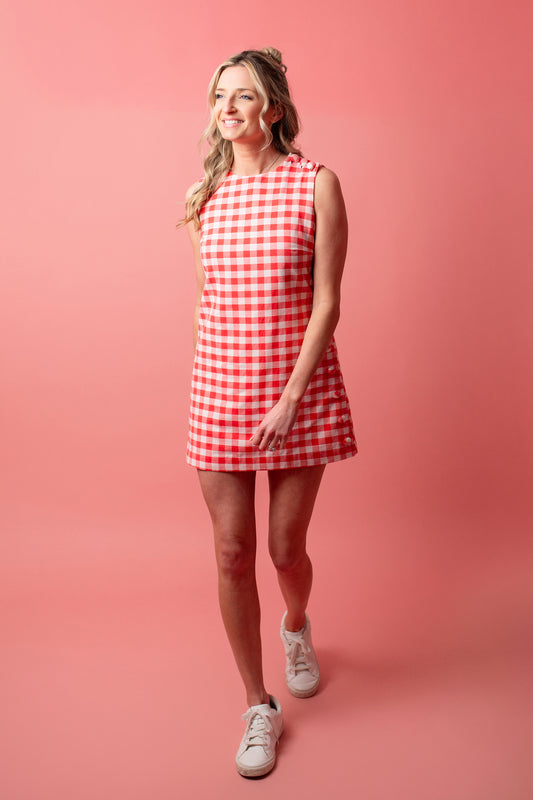 Gingham Mini Dress with Buttons