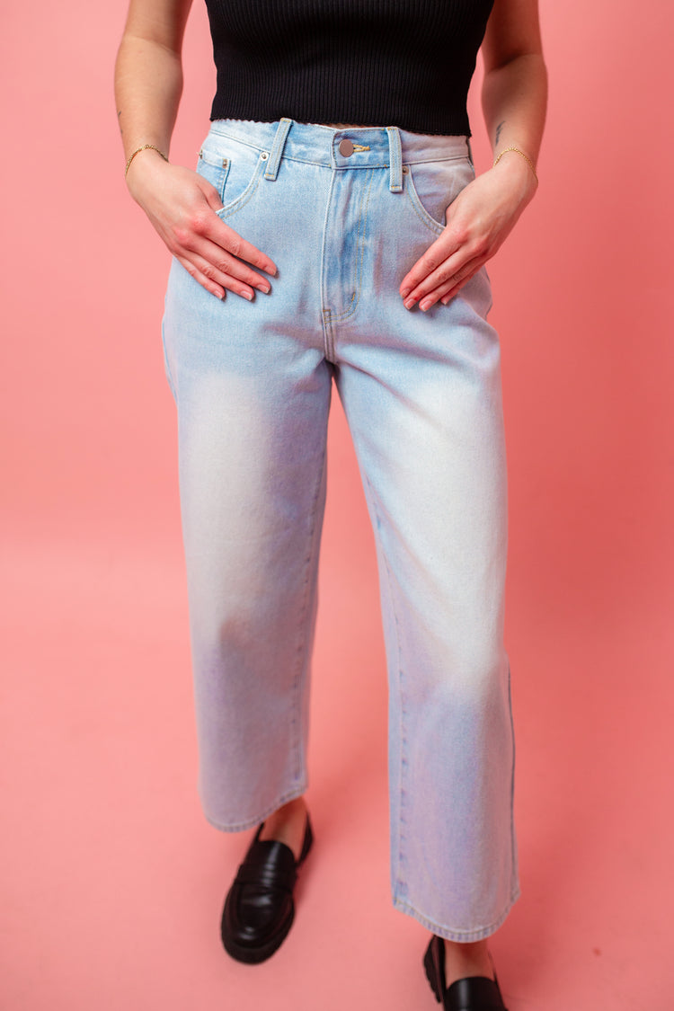 Adjustable Waist Crop Denim Pants