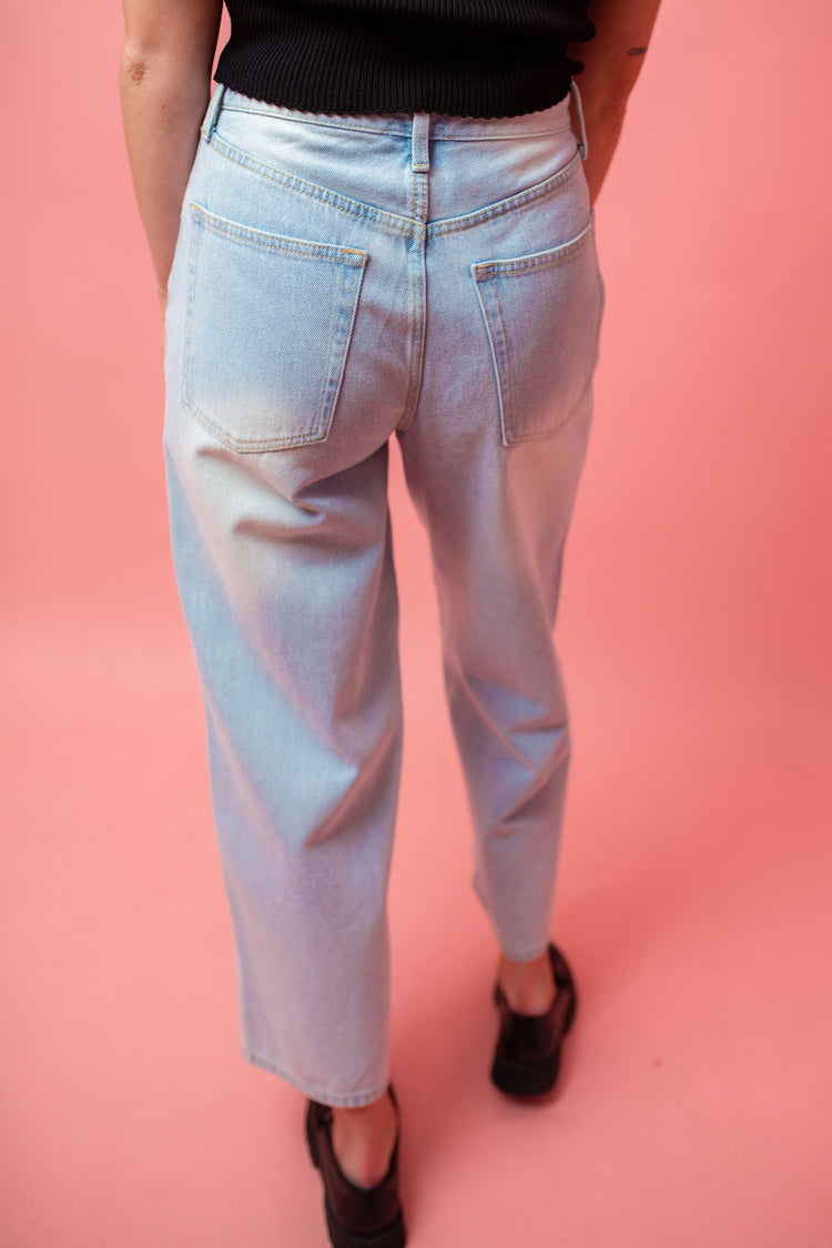 Adjustable Waist Crop Denim Pants