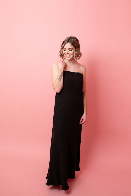 Black Fitted Linen Tube Dress