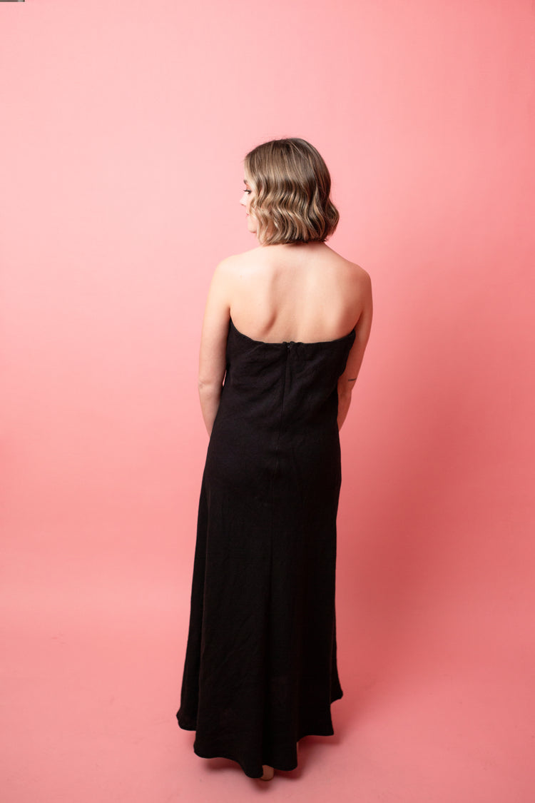 Black Fitted Linen Tube Dress