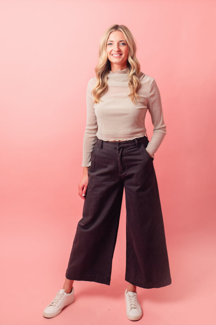 Charcoal Wide Leg Cotton Pants