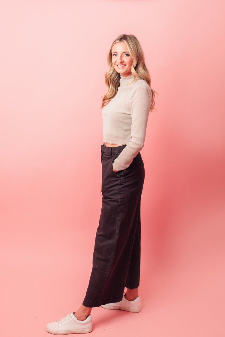 Charcoal Wide Leg Cotton Pants