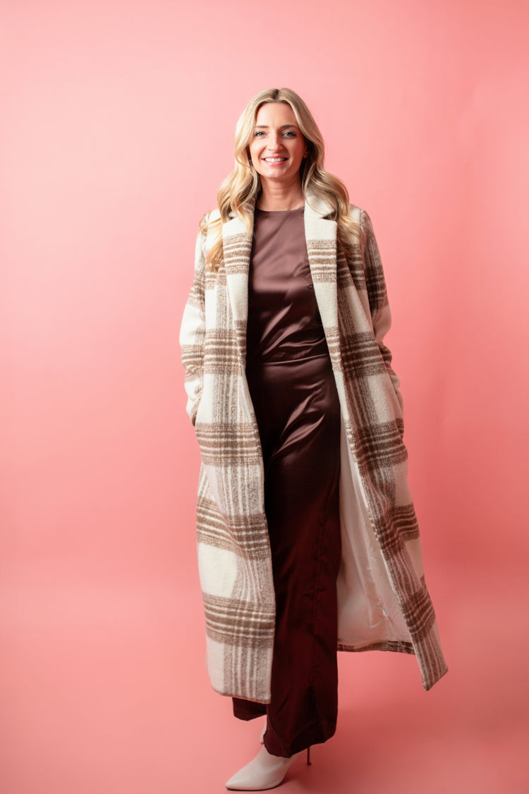 Zella Plaid Buttoned Long Coat