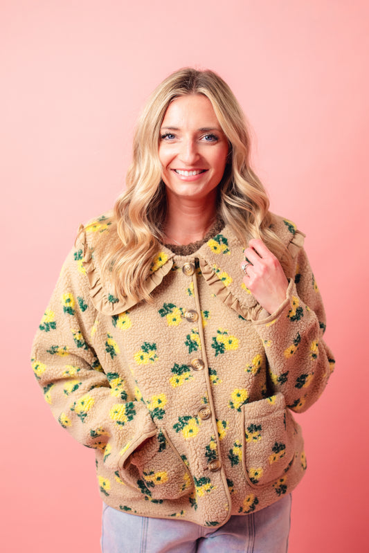 Yellow Floral Fleece Jacket