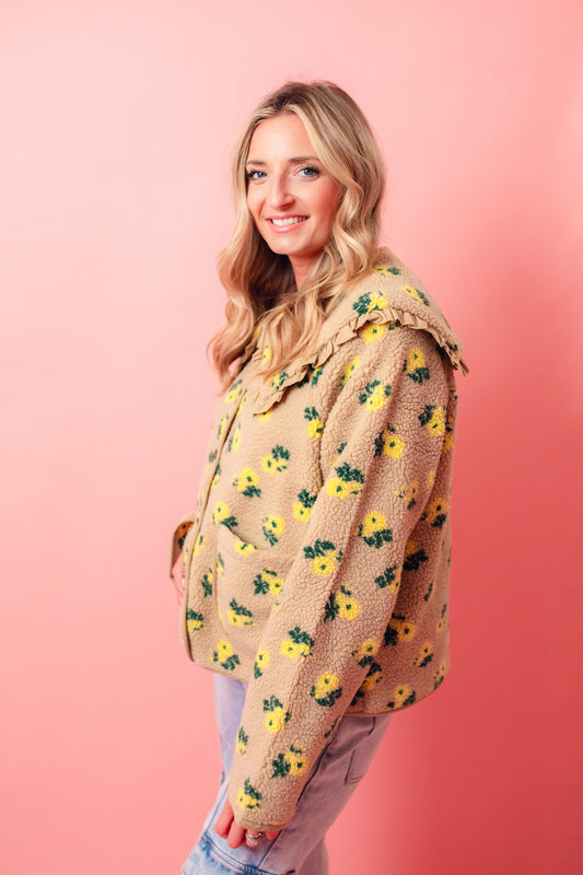 Yellow Floral Fleece Jacket