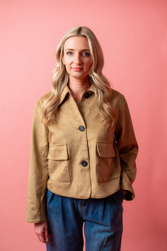 Faux Suede Collared Short Jacket