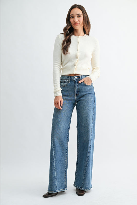 JBD Full Length Twisted Seam Wide Leg Jeans