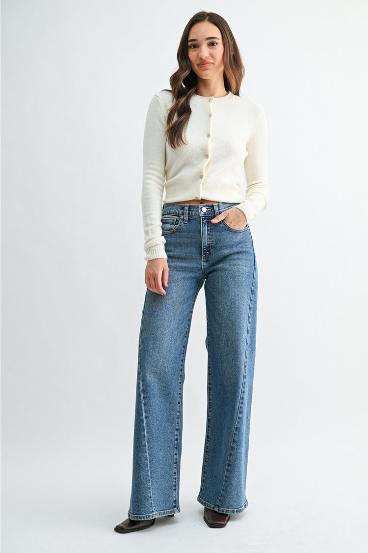 JBD Full Length Twisted Seam Wide Leg Jeans
