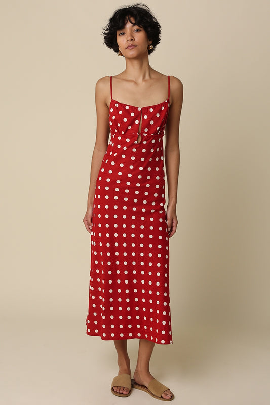 Clara Polka Dot Open-Back Maxi Dress